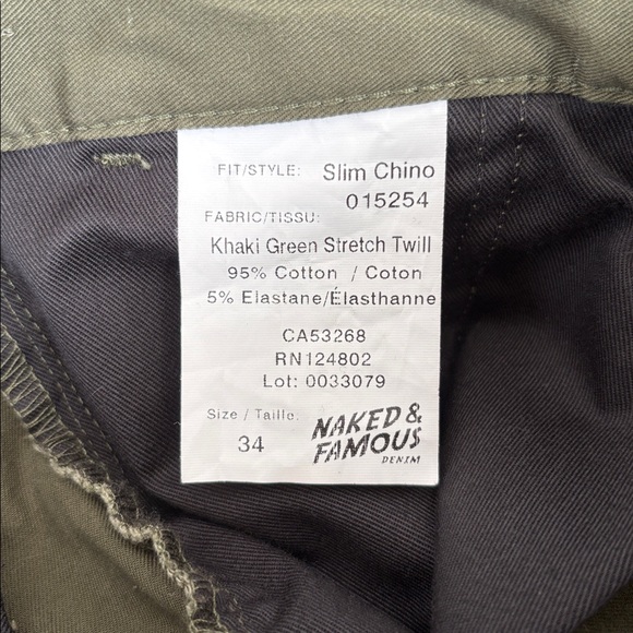 Naked & Famous Slim Chino – Khaki Green Stretch Twill – Made in Canada - Picture 8 of 10
